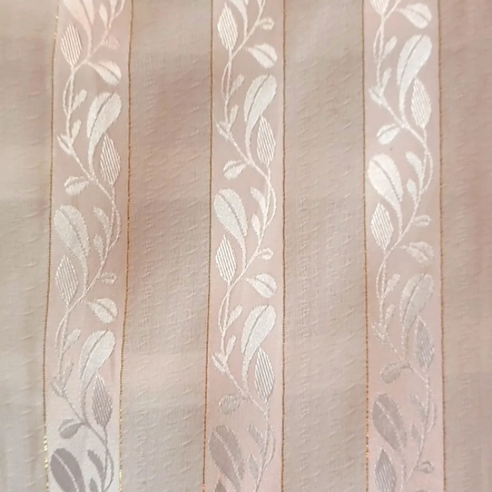 Vintage Handmade Sheer Scarf Pink & Gold Striped with Leaf Pattern, 36.5